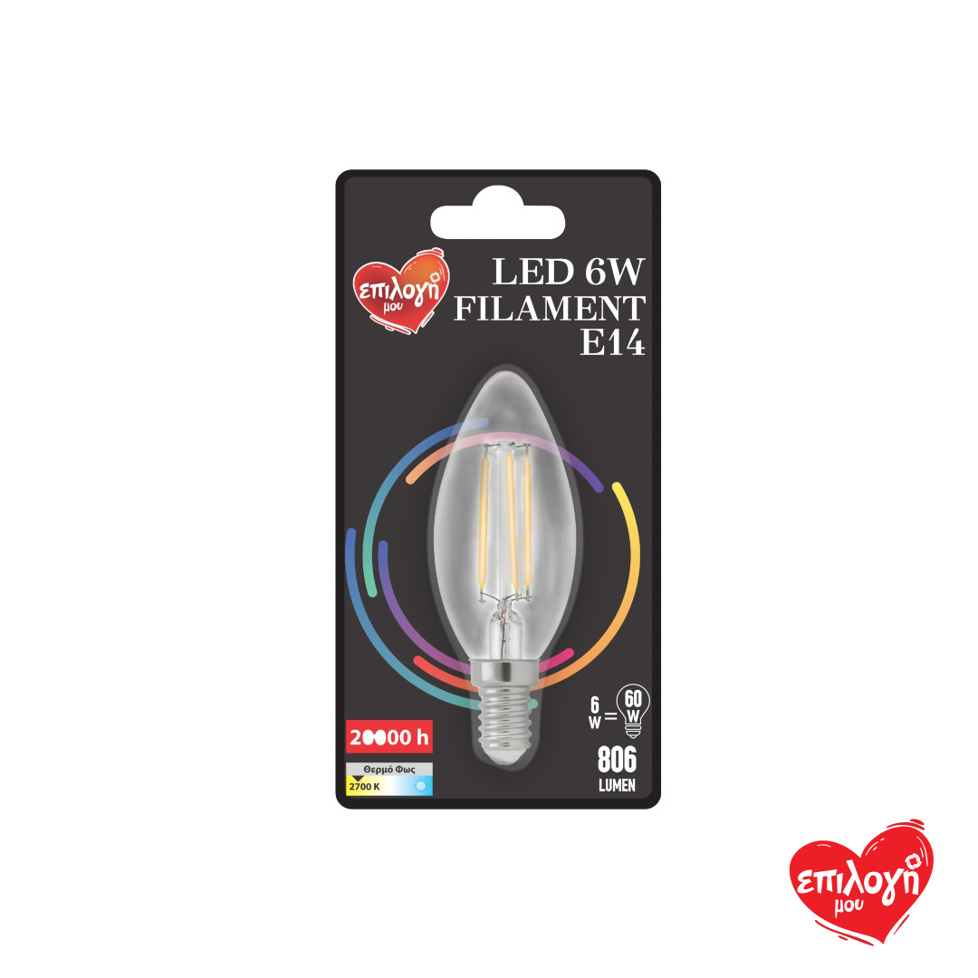 ΕΠΙΛΟΓΗ ΜΟΥ ΛΑΜΠΑ ΚΕΡΙ LED FILAMENT E14 6W 2700K