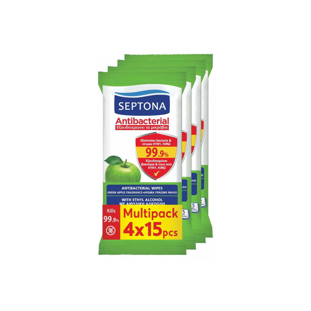 SEPTONA REFR.WIPES ΠΡΑΣ.ΜΗΛΟ MULTIPACK 4*15T