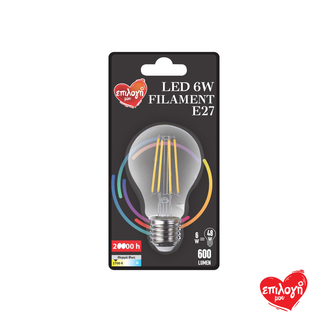 ΕΠΙΛΟΓΗ ΜΟΥ ΛΑΜΠΑ LED ΓΛΟΜΠ.FILAM E27 6W 2700K
