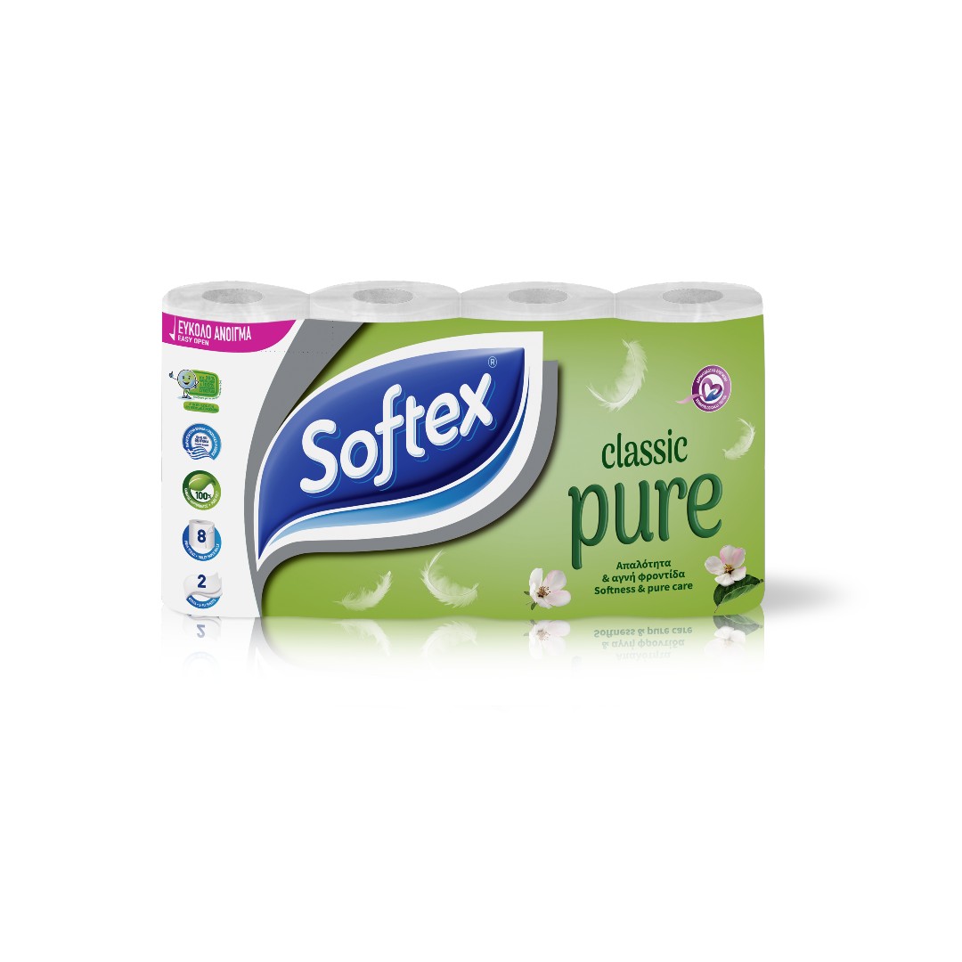 SOFTEX ΧΑΡΤΙ ΥΓΕΙΑΣ PURE CLASSIC 2Φ.8Τ.496ΓΡ