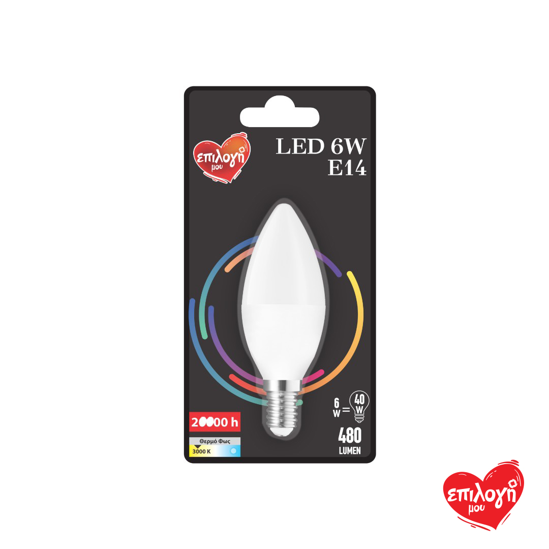 ΕΠΙΛΟΓΗ ΜΟΥ ΛΑΜΠΑ LED ΚΕΡΙ 6W E14 3000K