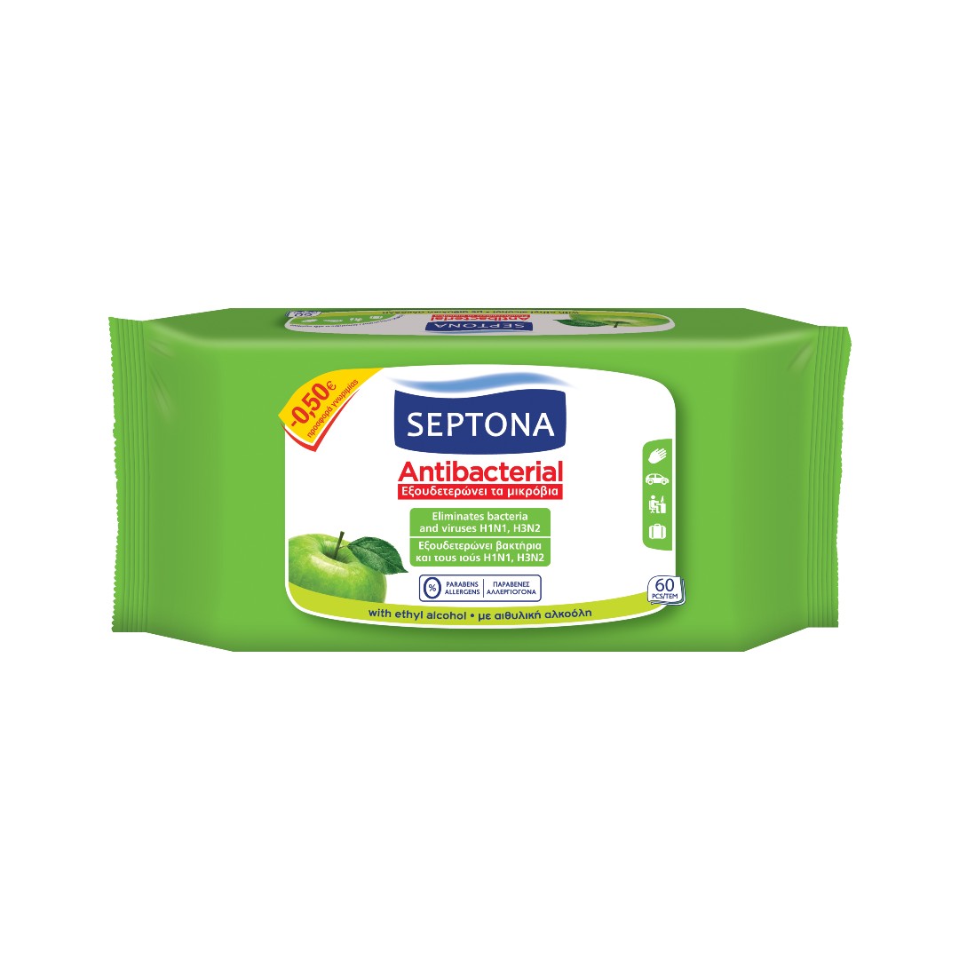 SEPTONA WIPES ANTIB.ΠΡΑΣΙΝΟ ΜΗΛΟ 60Τ