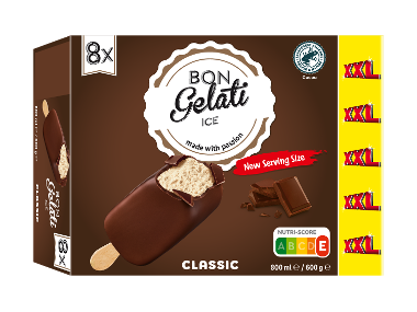 Bon Gelati Παγωτό ξυλάκι βανίλια Bourbon με 30% επικάλυψη σοκολάτας γάλακτος XXL