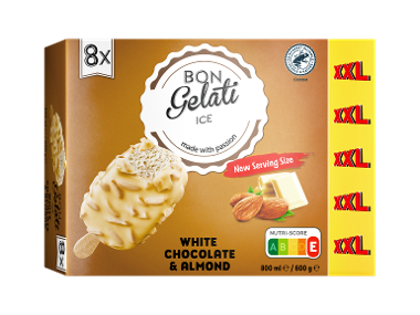 Bon Gelati Παγωτό ξυλάκι με λευκή σοκολάτα και κομματάκια αμύγδαλο XXL