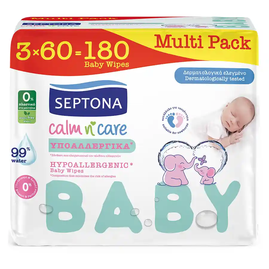 Septona Calm N' Care Μωρομάντηλα Υποαλλεργικά 3x60τεμ.