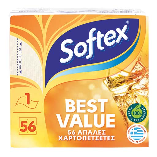 Softex Χαρτοπετσέτες Λευκές 56 Φύλλων 86γρ.