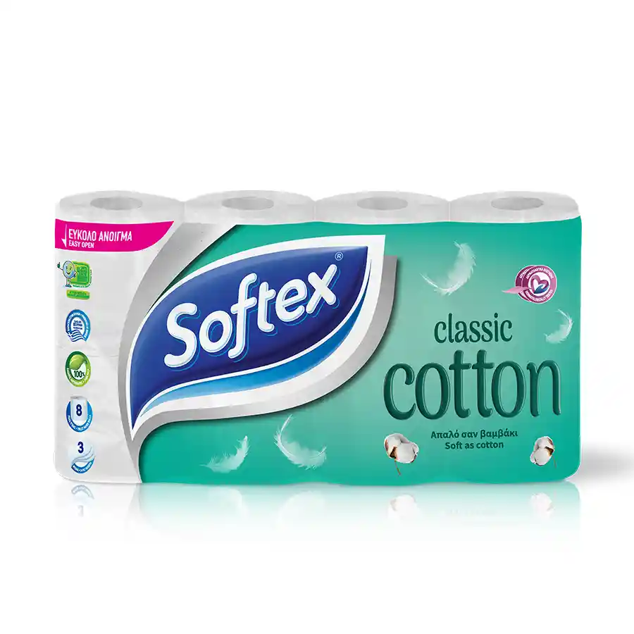 Softex Χαρτί Υγείας Cotton Classic 3Φύλλων 8τεμ. 624γρ.