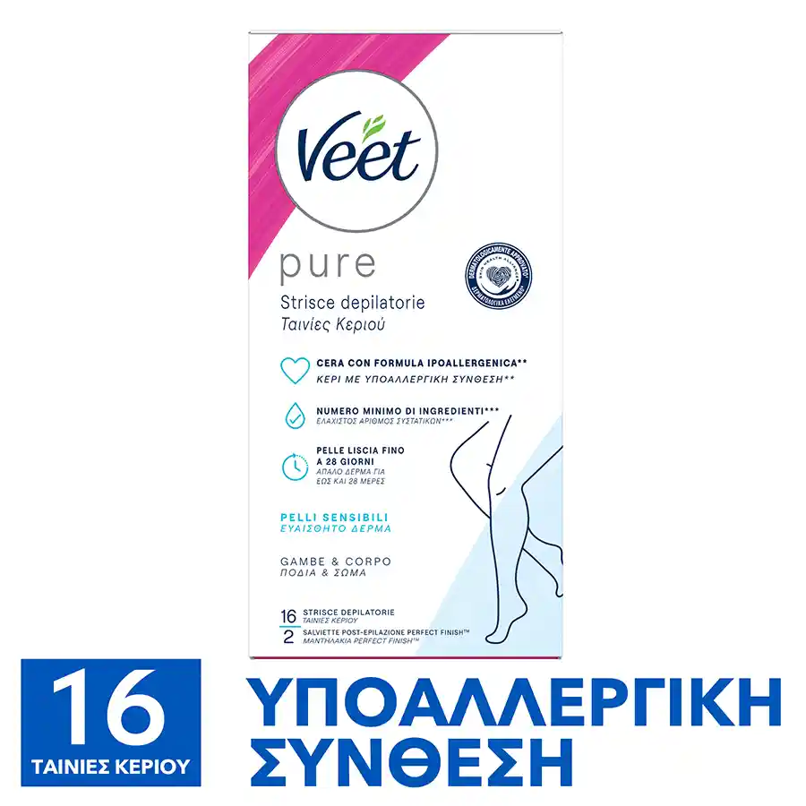 Veet Ταινίες Αποτρίχωσης Κρύο Κερί Με Υποαλλεργική Σύνθεση 16τεμ.
