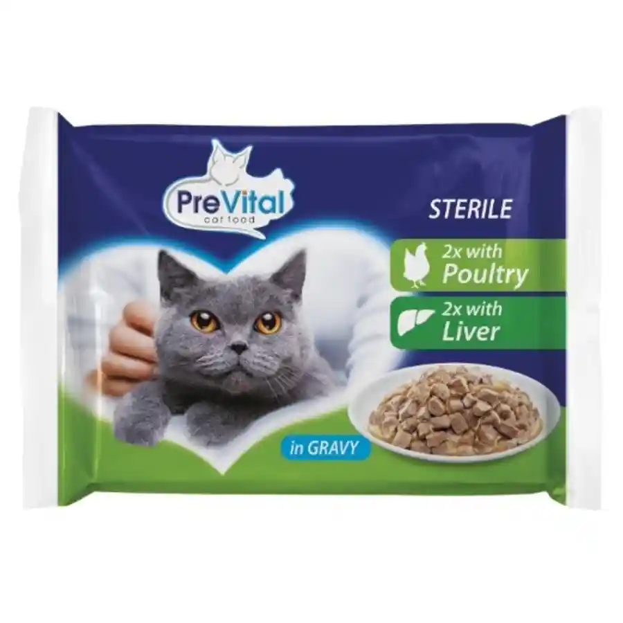 Prevital Γατοτροφή Pouch Για Στειρωμένες Γάτες Με Πουλερικά & Συκώτι Σε Σάλτσα 4x100γρ.