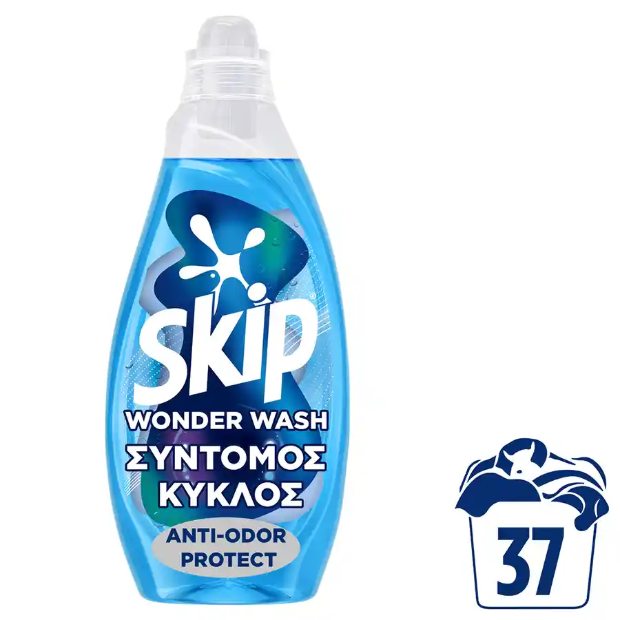 Skip Wonder Wash Υγρό Απορρυπαντικό Πλυντηρίου Ρούχων Anti Odor Protect 37mez. 1,48lt.