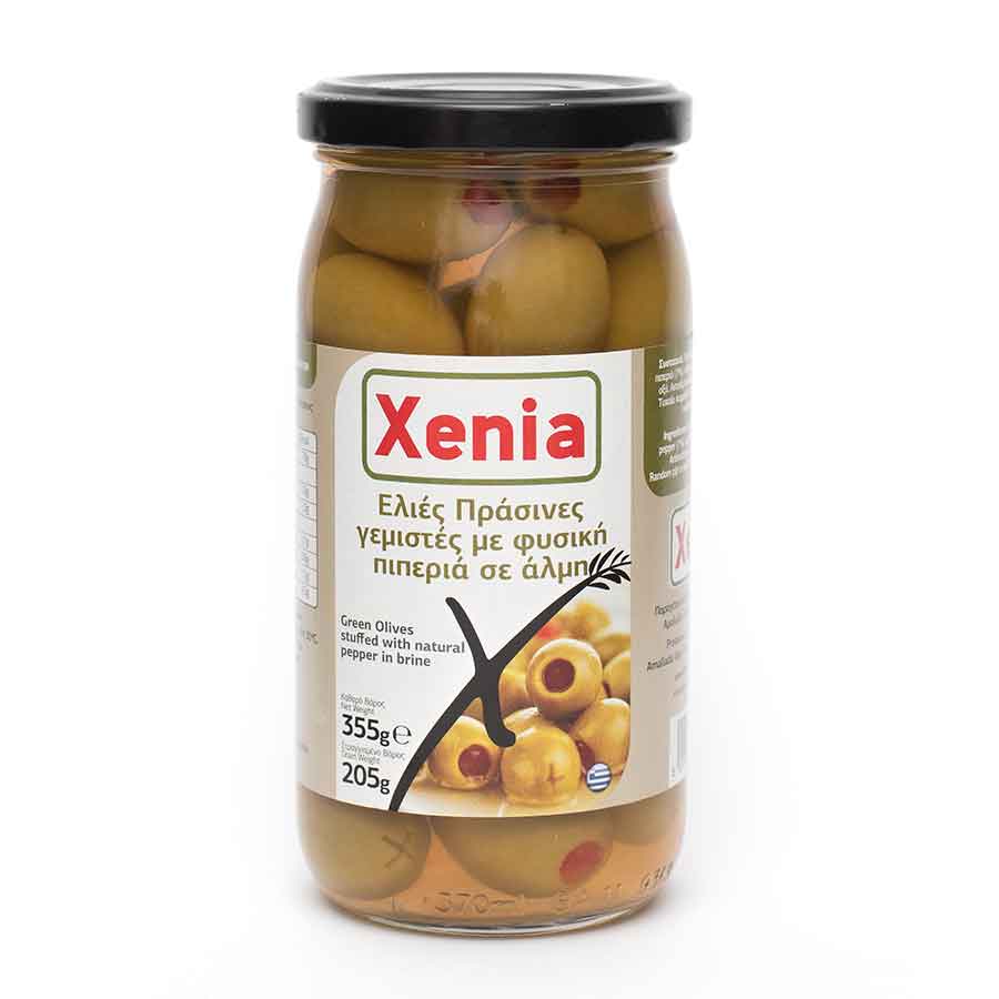Xenia Ελιές Πράσινες Γεμιστές Με Πιπεριά Σε Άλμη 355γρ.