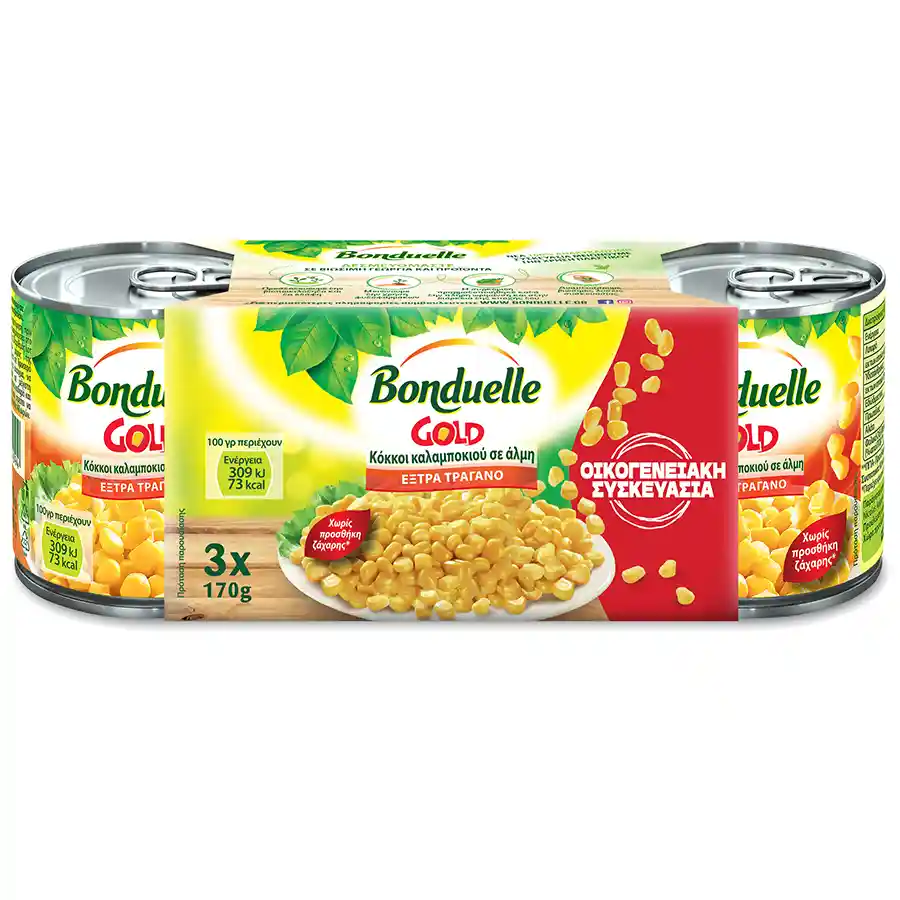 Bonduelle Gold Καλαμπόκι Extra Τραγανό Οικογενειακή Συσκευασία 3x170γρ.