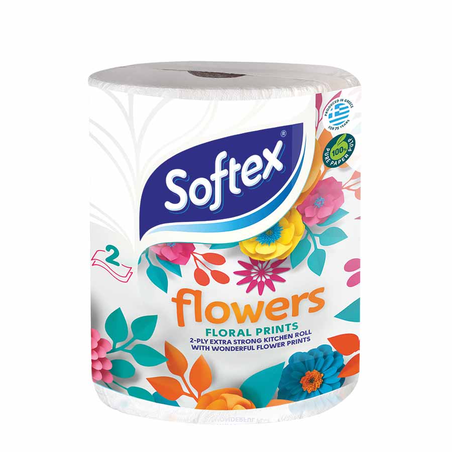 Softex Χαρτί Κουζίνας Flowers 2Φυλλών 450γρ. 1τεμ.