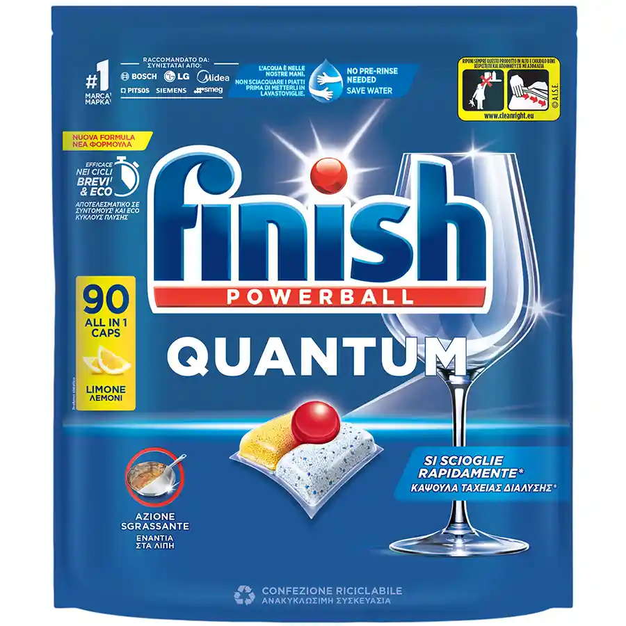 Finish Quantum All In 1 Ταμπλέτες Πλυντηρίου Πιάτων Λεμόνι 90τεμ.