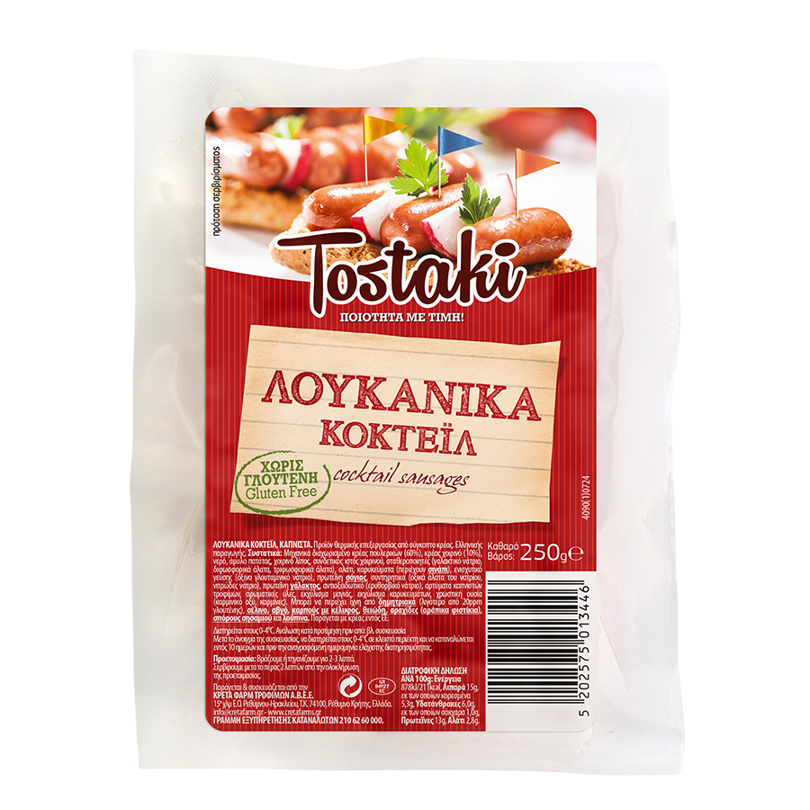 Creta Farms Tostaki Λουκάνικα Κοκτέιλ Χωρίς Γλουτένη 250γρ.
