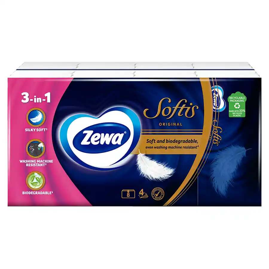 Zewa Χαρτομάντηλα Softis 4Φύλλων 8τεμ. 176γρ.