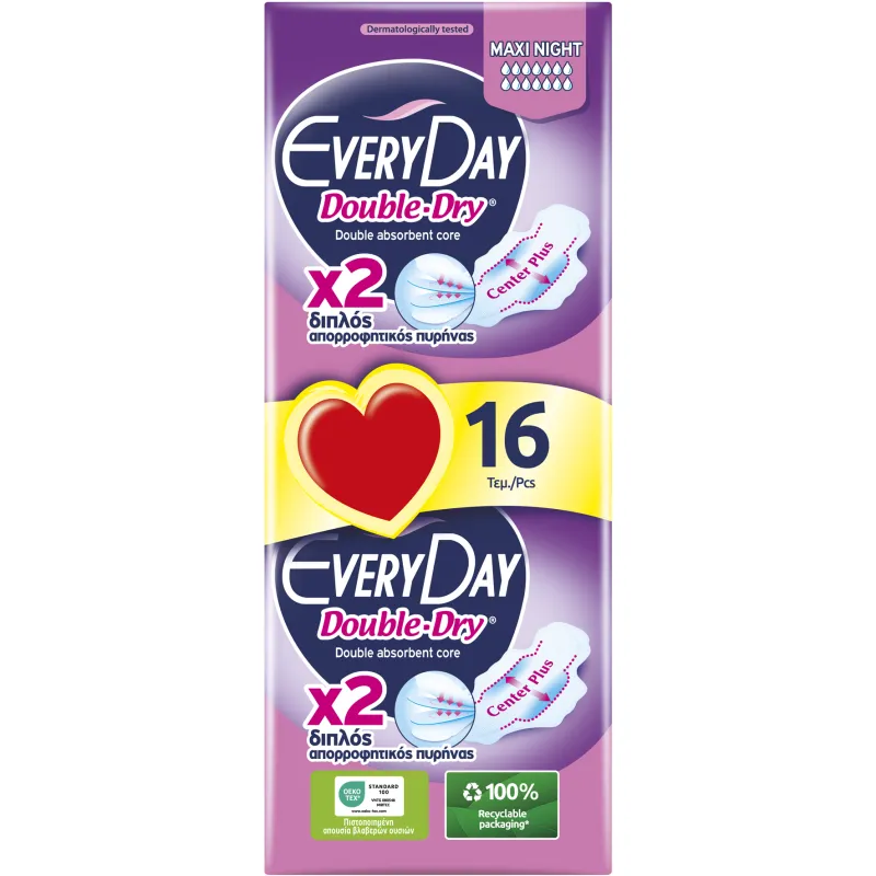 Every Day Hyperdry Σερβιέτες Maxi Night Ultra Plus Double Dry Value Pack 16τεμ.
