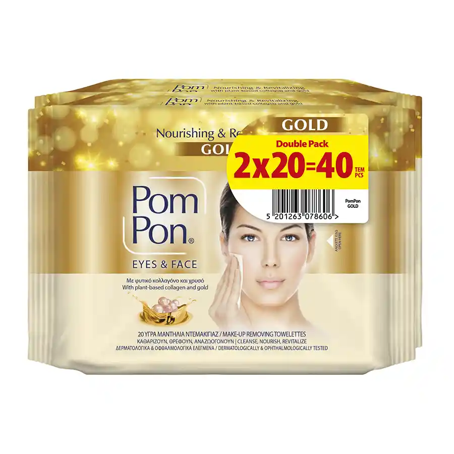 Pom Pon Gold Υγρά Μαντηλάκια Ντεμακιγιάζ 2x20τεμ.