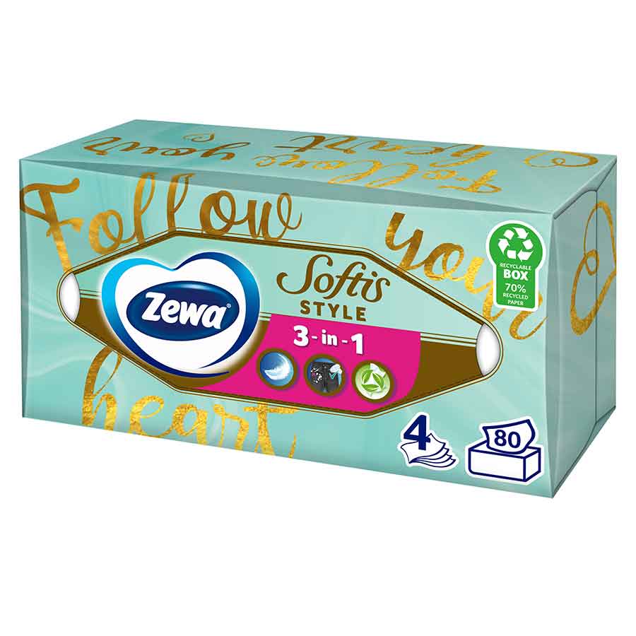 Zewa Χαρτομάντηλα Facial Softis 4Φύλλων 80τεμ. 193γρ. (Διάφορα Σχέδια)