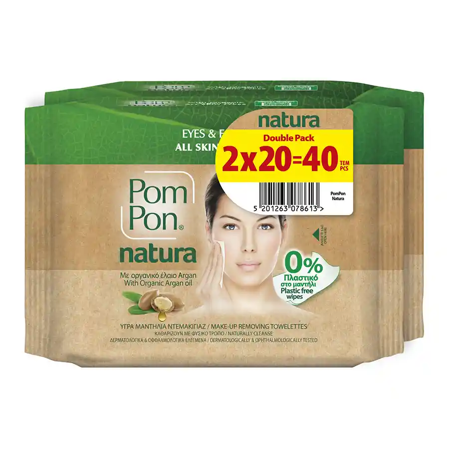 Pom Pon Natura Υγρά Μαντηλάκια Ντεμακιγιάζ 2x20τεμ.