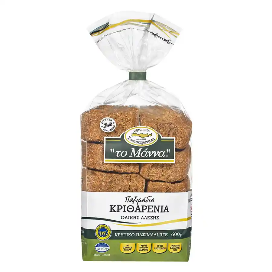 Το Μάννα Παξιμάδια Κριθαρένια Ολικής Άλεσης ΠΓΕ 600γρ.