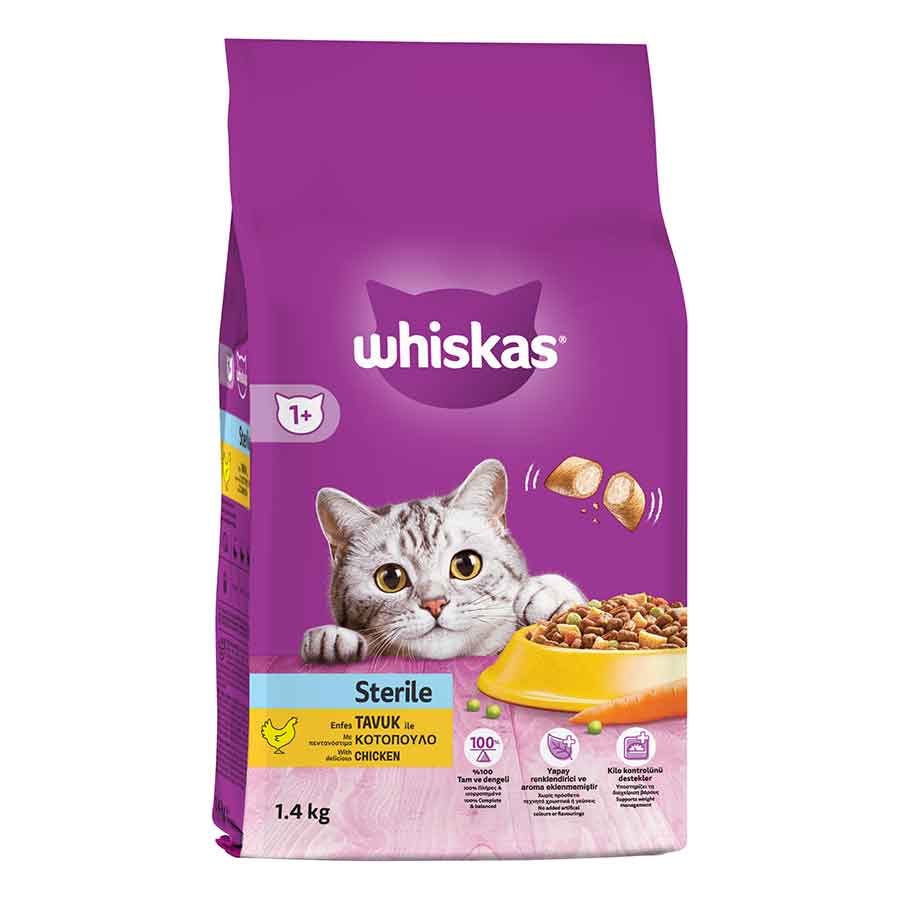 Whiskas Ξηρά Γατοτροφή Sterile Κοτόπουλο 1,4kg.
