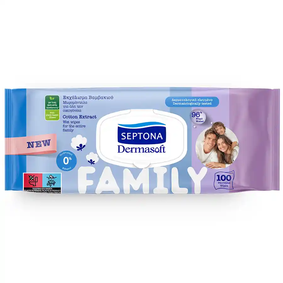Septona Dermasoft Family Μωρομάντηλα Cotton 3x100τεμ.
