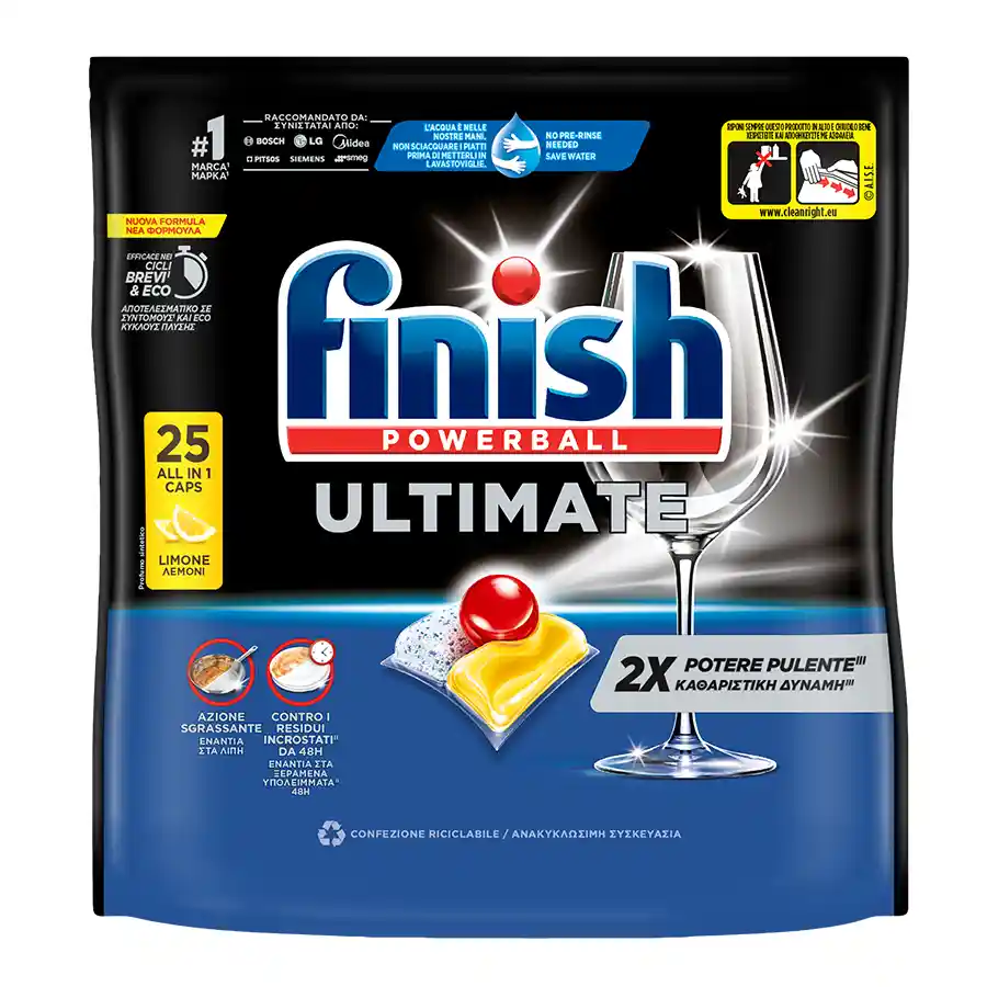 Finish Ultimate All In 1 Ταμπλέτες Πλυντηρίου Πιάτων Λεμόνι 25τεμ.