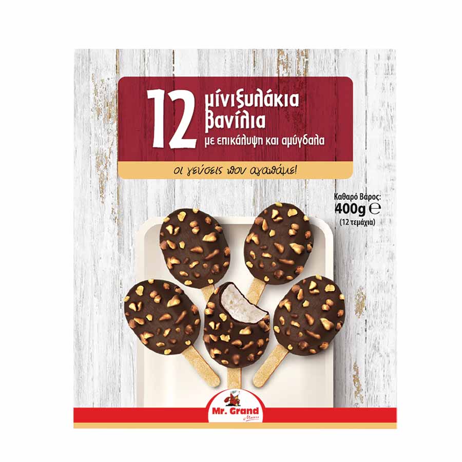MrGrand Παγωτό Μίνι Ξυλάκια Βανίλια Αμύγδαλο 12τεμ. 400γρ.