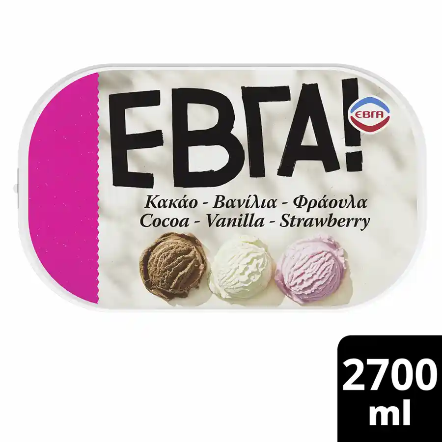 Έβγα Παγωτό Οικογενειακό Κακάο Βανίλια Φράουλα 1,35kg./2,7lt.