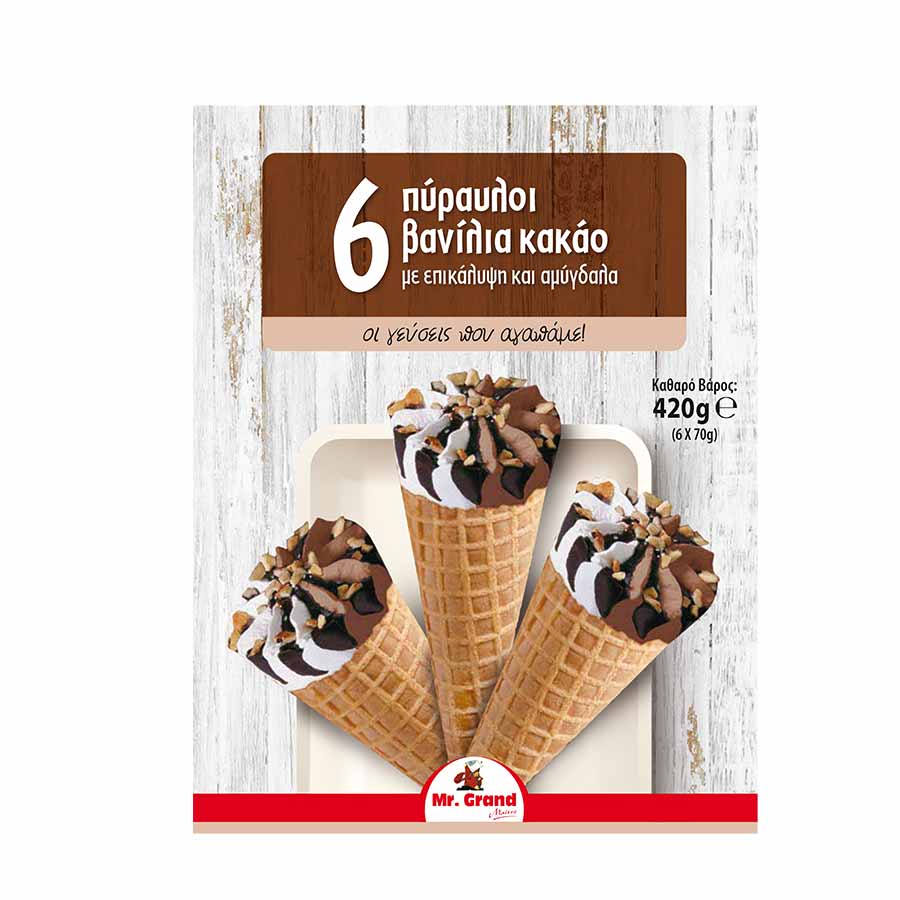 MrGrand Παγωτό Μίνι Πύραυλοι Βανίλια Κακάο 6x70γρ. /6x130ml.