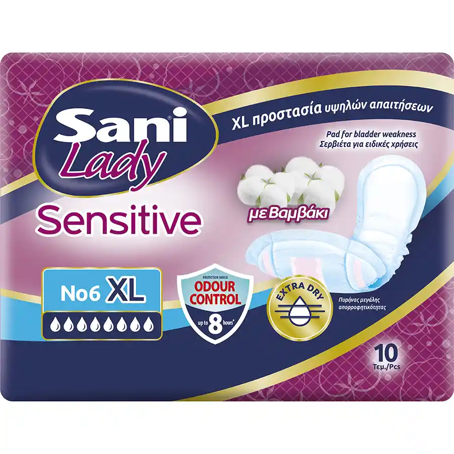 Sani Lady Sensitive Σερβιέτες Ακράτειας Extra Large No6 10τεμ.