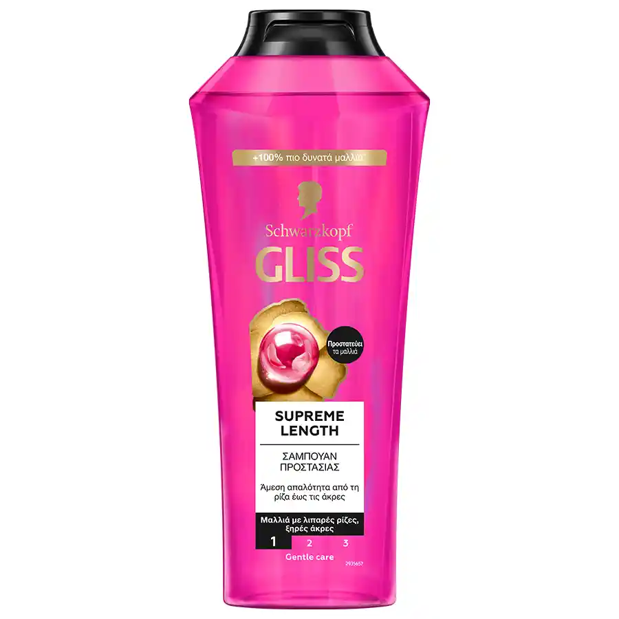 Schwarzkopf Gliss Σαμπουάν Supreme Length Για Μακριά Μαλλιά Με Τάση Φθοράς 400ml.