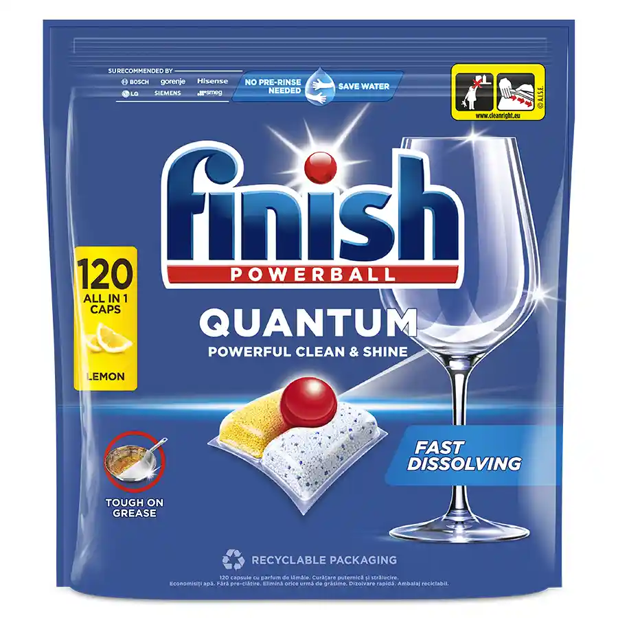 Finish Quantum All In 1 Ταμπλέτες Πλυντηρίου Πιάτων Λεμόνι 120τεμ.