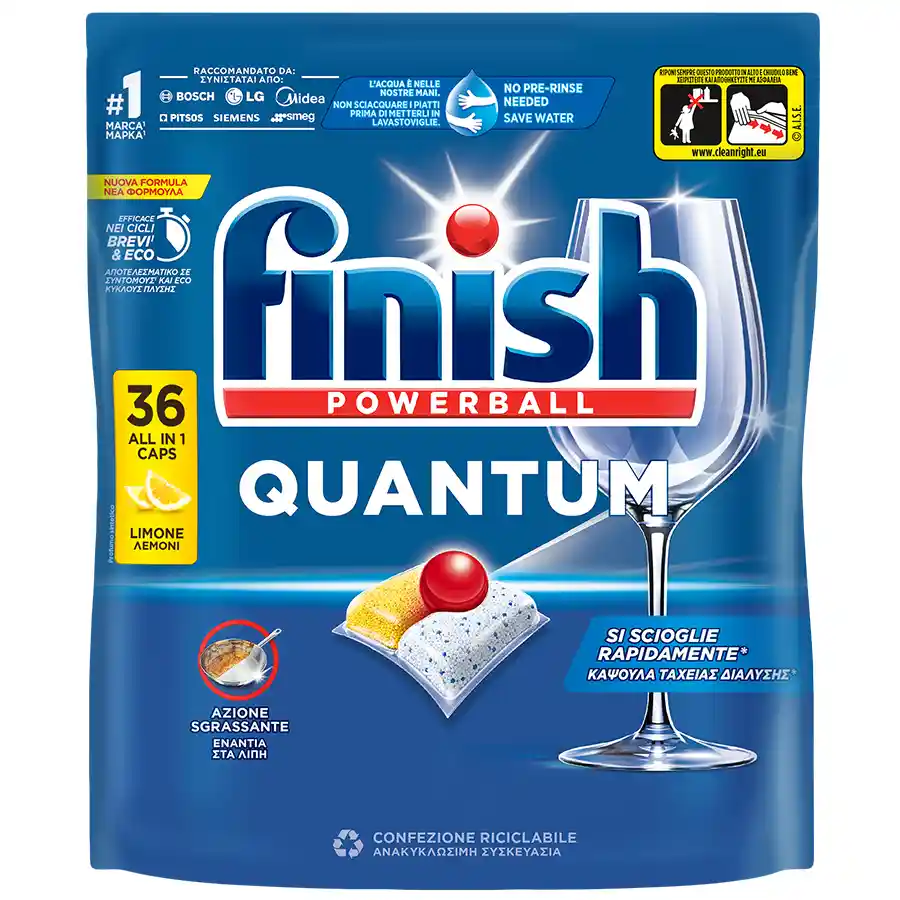 Finish Quantum All In 1 Ταμπλέτες Πλυντηρίου Πιάτων Λεμόνι 36τεμ.