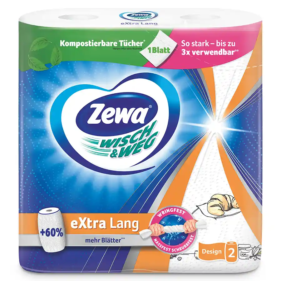 Zewa Wisch&Weg Χαρτί Κουζίνας Extra Lang Design 2Φύλλων 2τεμ. 376γρ.