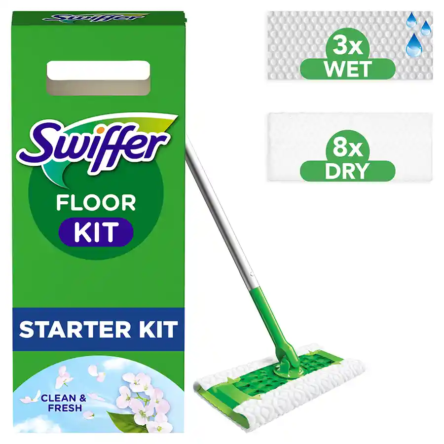 Swiffer Dry & Wet Kit Σκούπα +8 Στεγνά Πανάκια +3 Υγρά Πανάκια