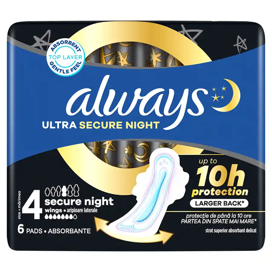 Always Ultra Σερβιέτες Secure Night (Μέγεθος 4) Με Φτερά 6τεμ.