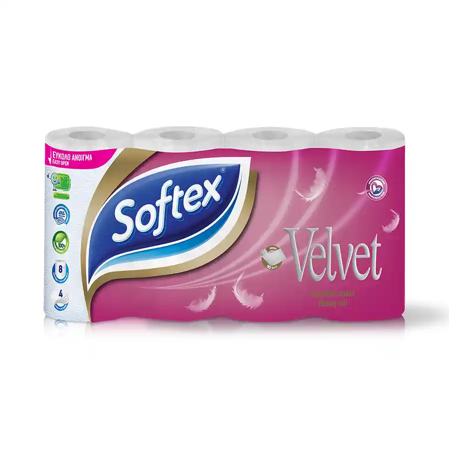 Softex Χαρτί Υγείας Velvet 4Φύλλων 8τεμ. 824γρ.