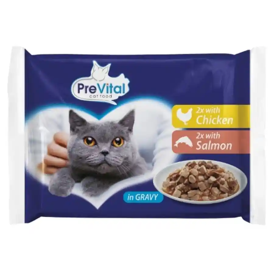 Prevital Pouch Cat Τροφή Γάτας Με Κοτόπουλο Και Σολομό Σε Σάλτσα 4x100γρ.