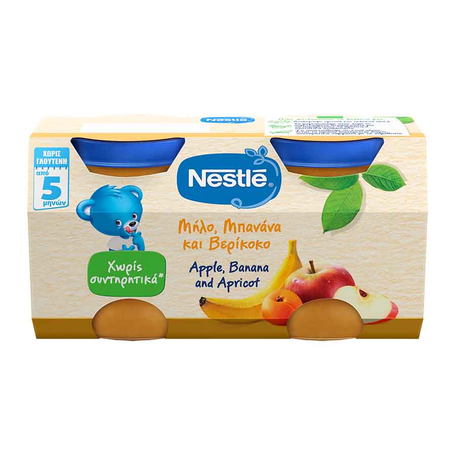 Nestle Βρεφικός Πολτός Μήλο Βερίκοκο & Μπανάνα 5+Μηνών 2x125γρ.