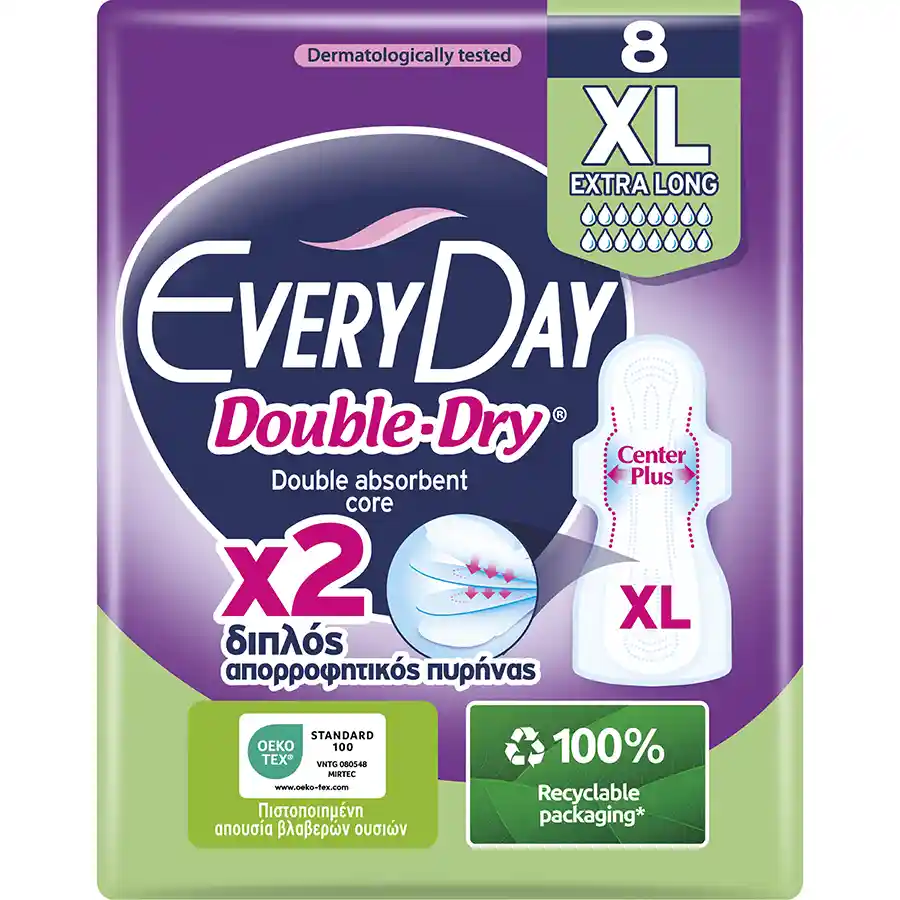 Every Day Hyperdry Σερβιέτες Extra Long Ultra Plus Double Dry 8τεμ.
