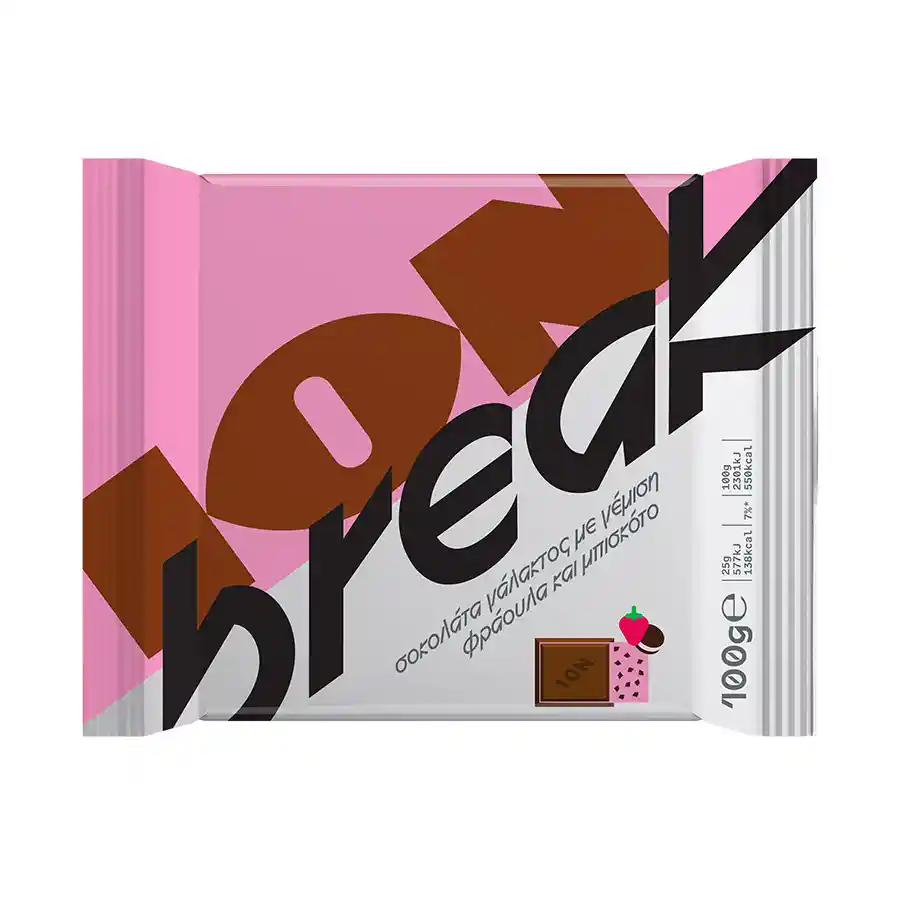 Ίον Break Σοκολάτα Γεμιστή Με Φράουλα & Μπισκότο 100γρ.