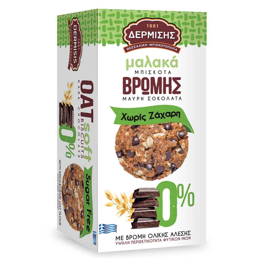 Δερμίσης Μπισκότα Βρώμης Μαλακά 0% Κακάο & Μαύρη Σοκολάτα 90γρ.