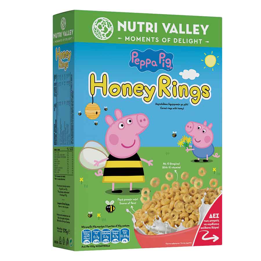 Nutri Valley Peppa Pig Δημητριακά Honey Rings 375γρ.