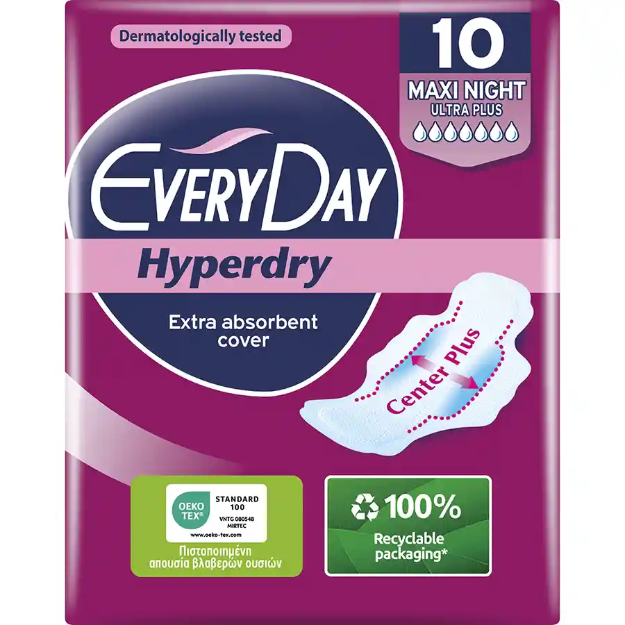 Every Day Hyperdry Σερβιέτες Maxi Night Ultra Plus 10τεμ.