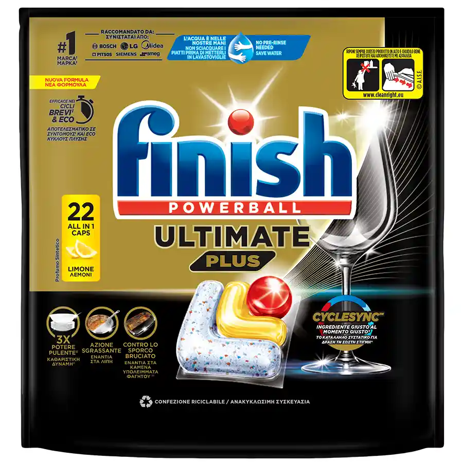 Finish Ultimate Plus All In 1 Ταμπλέτες Πλυντηρίου Πιάτων Λεμόνι 22τεμ.