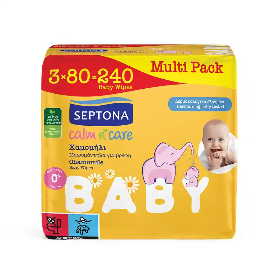 Septona Calm N' Care Μωρομάντηλα Χαμομήλι 3x80τεμ.