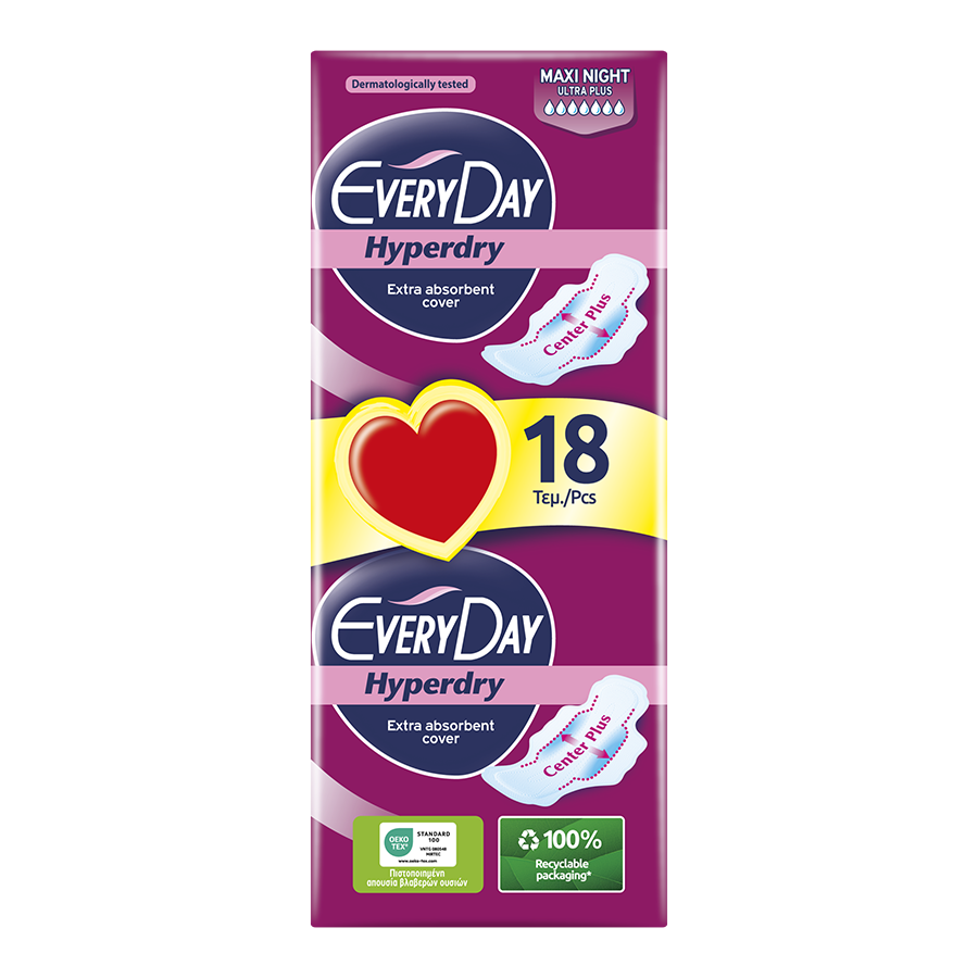Every Day Hyperdry Σερβιέτες Maxi Night Ultra Plus Economy 18τεμ.