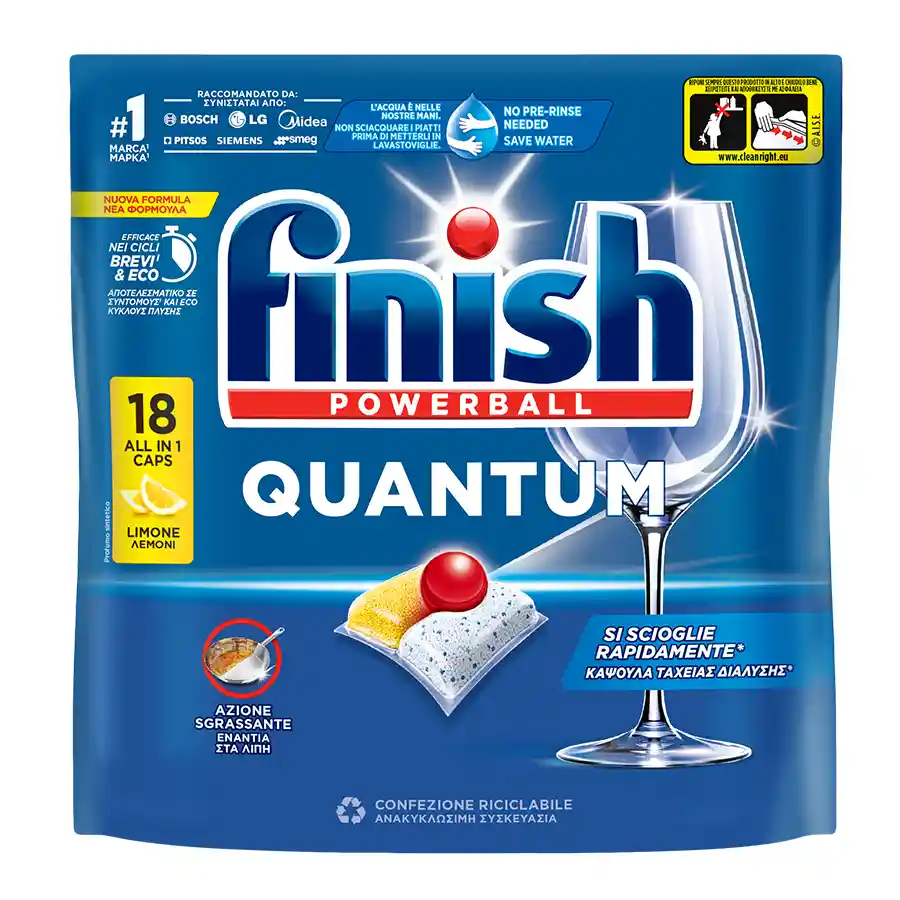 Finish Quantum All In 1 Ταμπλέτες Πλυντηρίου Πιάτων Λεμόνι 18τεμ.